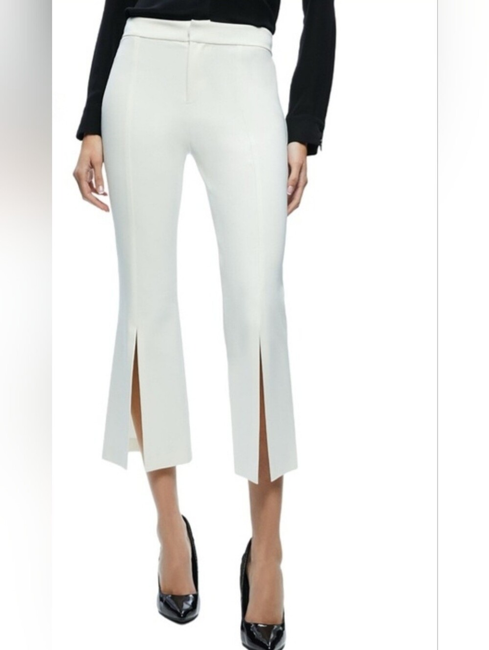 Alice + Olivia Walker Off White Slit Hem Cropped Pants size 4 - Picture 9 of 15